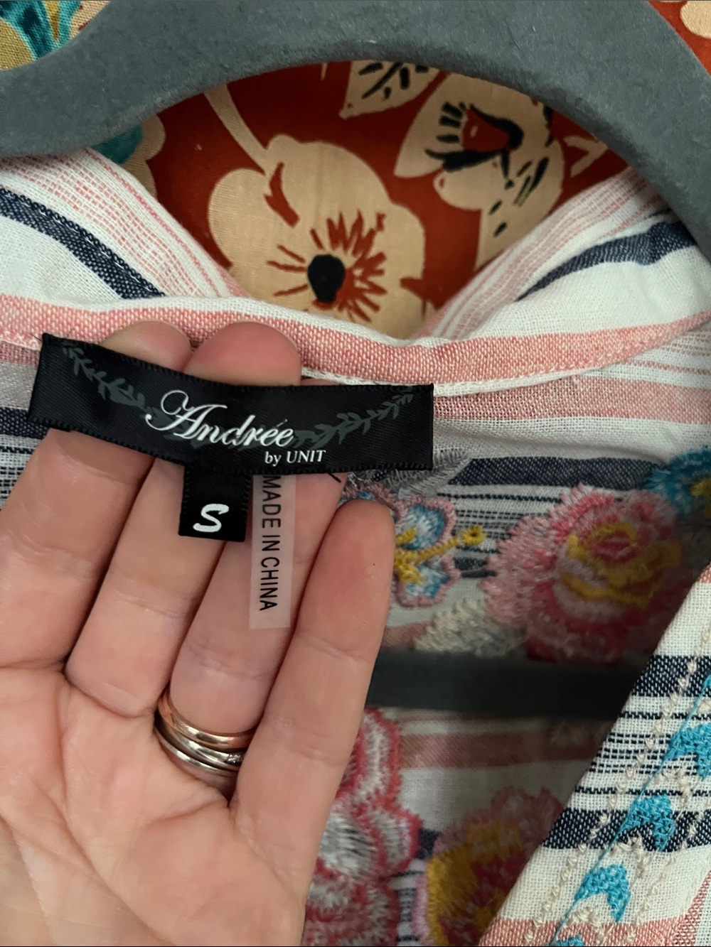 ANDREE BY UNIT Boho Pink/Navy Striped Embroidered Cotton Tie FrontTunic Size S - Picture 3 of 13